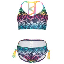 iDrawl Girls' Bikini Set Tankini UPF 50+ UV Protective Suit, 6–14 Years, green