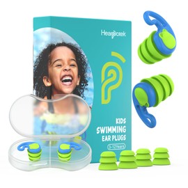 Hearprotek Ear protection swimming children, 2 pairs of ear plugs swimming children's ear protection water for swimming and bathing, diving, surfing, water sports (3-12 years), blue