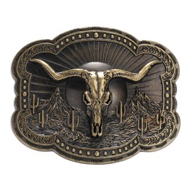 TYWestyles Western Cowboy Belt Buckle - Texas Bull Skull Belt Buckle for Men women (Antique Bronze Desert Cow Skull, Medium)
