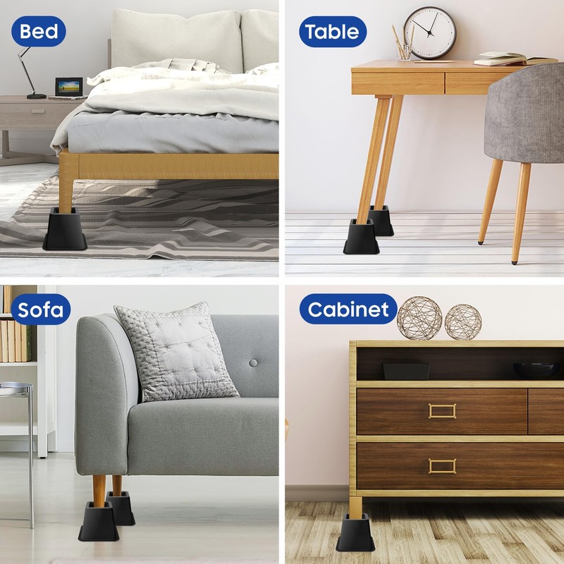 MixDora Bed Risers 4 Inch Heavy Duty Furniture Risers Square