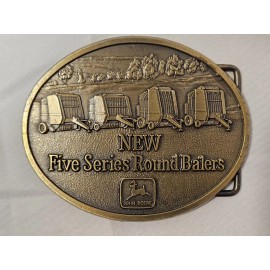 JOHN DEERE 1989 NEW FIVE SERIES ROUND BALERS BRASS BELT BUCKLE NIB