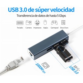 Adaptador Usb Ethernet C 3.0 A Rj45 Red Lan 4 En 1 Hub Multi-puerto Gitifo Compatible Con Macbook Pro