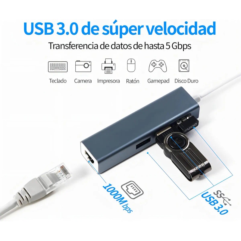 Adaptador Usb Ethernet C 3.0 A Rj45 Red Lan 4