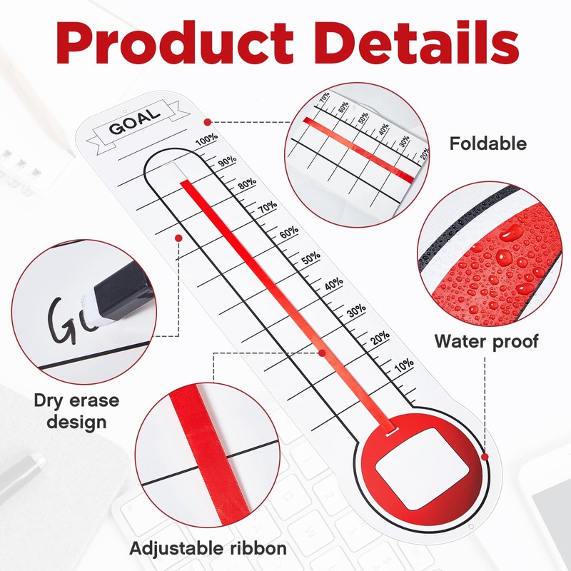 5 Pcs Goal Chart Fundraising Thermometer Goal Setter Board Goal
