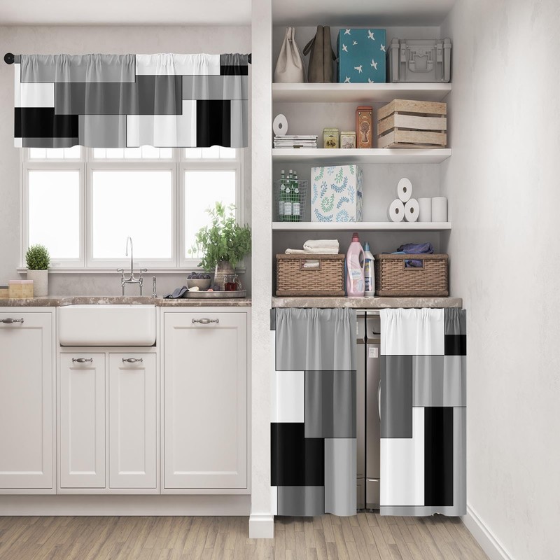Tayney Black Grey Kitchen Window Curtains Valance and Tier Set,
