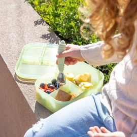 Bumkins - Caja bento para aperitivos/almuerzos para niños y adultos, contenedor de 3 compartimentos, tapa a prueba de fugas, para porciones, gran secc