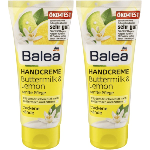Balea Hand Cream Buttermilk & Lemon with Panthenol and Olive Oil 2 x 100 ml, Germany