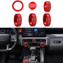For Toyota Tacoma 2024 2025/4Runner/4Runner Hybrid 2025 One Touch Start, Screen Center Console Button Knob Cover Ring Air Conditioner AC Switch Audio Aluminum Alloy Parts 6pcs (14-inch screen, red)