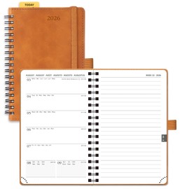 POPRUN Pocket Calendar 2026 Small Ring Binder with Soft Cover, Approx. A6 (16 x 10.5 cm) - Calendar 2026 Book Calendar Notebook (Jan.2026-Dec.2026) with 100 GSM Paper - Brown