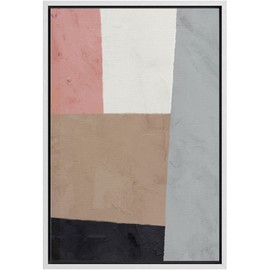 Ashbrook Framed Canvas Print Wall Art Brown, Pink and Black Square Color Block Collage Abstract Shapes Illustrations Modern Bohemian Chic Relax/Calm for Living Room, Bedroom, Office - 24"x36" WHITE