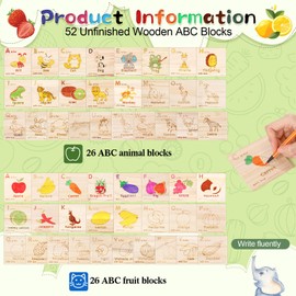 Marsui 78 Pcs Baby Shower Fun Decorate a Block Game Set 52 DIY ABC Letter Blocks 24 Watercolor Pen 1 Game Sign 1 Wooden Box with Hinged Lid for Gender Reveal Baby Shower Party Supplies(Kraft)
