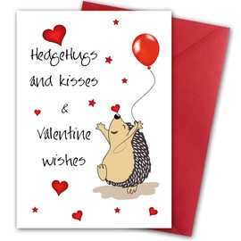 Valentines Card. Hedgehugs Design. Eco-friendly. 4pp A5 size. Valentine's Card with Red Envelope. Verse inside. Printed and Packed in UK.