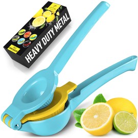 Zulay Metal 2-In-1 Lemon Squeezer Manual - Sturdy, Max Extraction Hand Juicer Lemon Squeezer Gets Every Last Drop - Easy to Clean Manual Citrus Juicer - Easy-to-Use Lemon Juicer Squeezer - Blue/Yellow