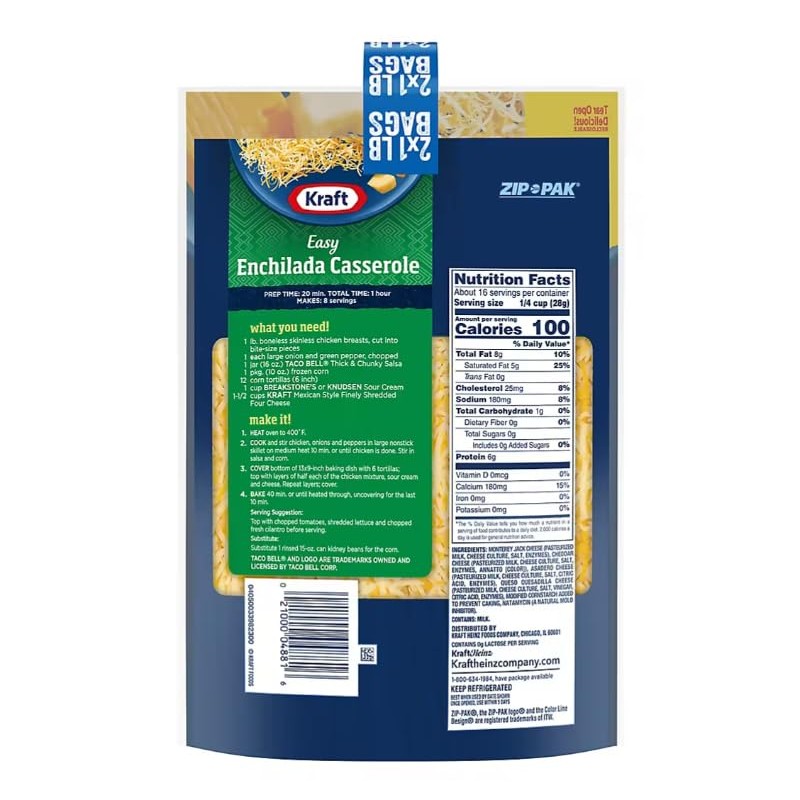 Kraft Mexican Style Four Cheese Blend Shredded Cheese, 2 pk./1