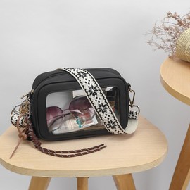 LOXOMU Clear Bag for Stadium Events, Clear Purses for Women Stadium Crossbody, Small Clear Bag Stadium Approved Transparent Handbag for Concerts, Festival (Black)