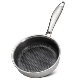 ZLFURLT Stainless Steel Frying Pan, Small Egg Pan, Nonstick Honeycomb Surface, Tri-Ply Bonded, Induction Cooktop Compatible, 6-Inch, Silver