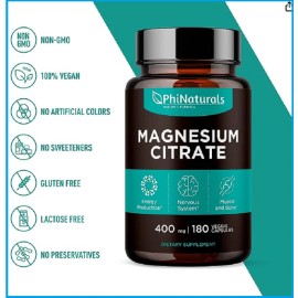 Phi Naturals Magnesium Citrate 400mg 180 Caps Vegetarian/Glu