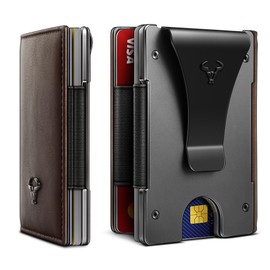 BULLIANT Mens Money Clip, Slim Leather Wallet Card Case For Men Expandable for 11 Cards RFID Blocking