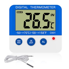 Digital Freezer/Fridge Thermometer with Magnetic Mount and Stander Digital Thermometer with Dual LED Alarm Indicator, Max/Min Memory, Accurate Celsius/Fahrenheit Temperature Display