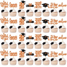 40Pcs Graduation Cupcake Toppers 2026 Graduation Decorations Class of 2026 Cupcake Toppers 2026 Congrats Party Decorations 2026 (orange)