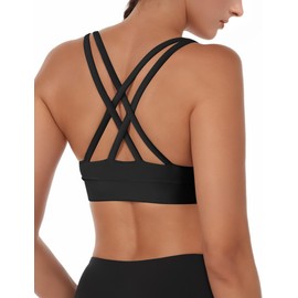 Sports Bras for Women High Support Large Bust, High Impact Yoga Wireless Padded Bras, Low Back Athletic Workout Strappy Racerback Sports Bra Black S-1