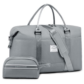 LOVEVOOK Travel Bag Women's Sports Bag Hand Luggage Bag Weekender Bag Swimming Bag Waterproof Travel Bag Duffle Bag Fitness Bag Women Hospital Bag for Travel Gym Aeroplane, gray, Modern