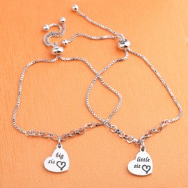 QIIER Big Sis Lil Sis Bracelets Set for 2 Sisters Adjustable Family Bracelets Sister Friendship Jewelry Sister Gift(silver)