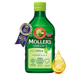Mollerâs Â® | Omega 3 Cod Liver Oil | Omega-3 Dietary Supplements with EPA, DHA, Vitamin A, D and E | Superior Taste Award | Pure & Natural cod Liver Oil | 166 Year Old Brand | Apple | 250 ml