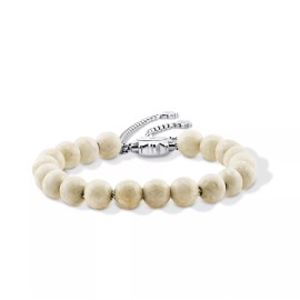 CHC Fine Jewelry Women's 8mm Natural River Stone Bead Bracelet Adjustable size Sterling 925