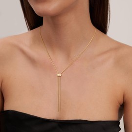 CHESKY Lariat Gold Necklace for Women, Dainty Y Necklace Trendy Long Necklaces 14K Gold Plated Y-Shaped Pendant Necklace Snake Herringbone Chain Drop Necklaces Simple Gold Jewelry