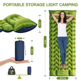 OUTTPLY Camping Sleeping Pad, Ultralight Camping Mat with Pillow Built-in Foot Pump, 4" Thick Inflatable Sleeping Mat Compact for Backpacking, Hiking, Car Traveling, Camp Tent