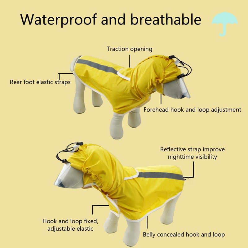 Hoodie Dog Raincoat Adjustable Reflective Windproof Lightweight Pet Rain Jacket