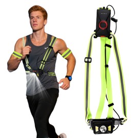 PORFOYO Lauflicht mit Reflektoren, Sport Lauflampe Joggen, 500 Lumen LED Brustlampe Laufen, Wiederaufladbare LED Brustlicht, Rotes Rücklicht, Wasserdicht Leichtgewichts für Angeln Camping Radfahren