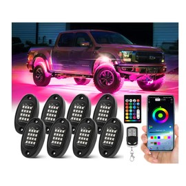 8Pods Segmented Metal RGB LED Rock Lights, Waterproof Aluminum Multi Color Neon Underglow Kit with APP RF Remote Control, 12V Fender Lights for Trucks Trailer Off Road ATV UTV SUV