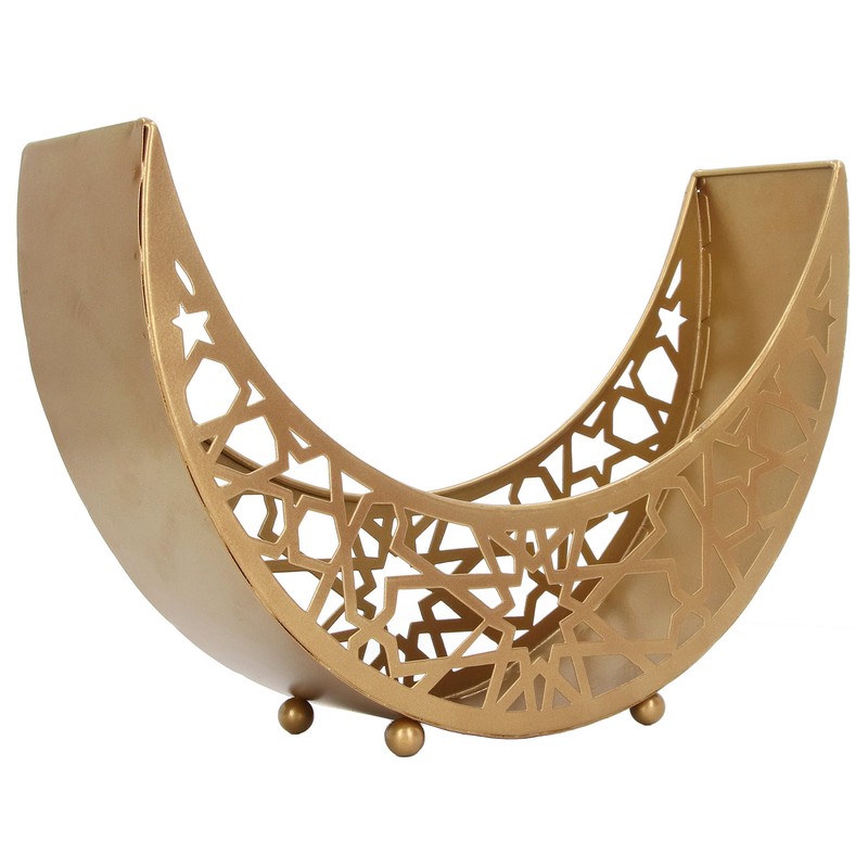 Ramadan Tray Moon Shape Large Capacity 11.8x8.3x3.1in Decorative Iron Serving