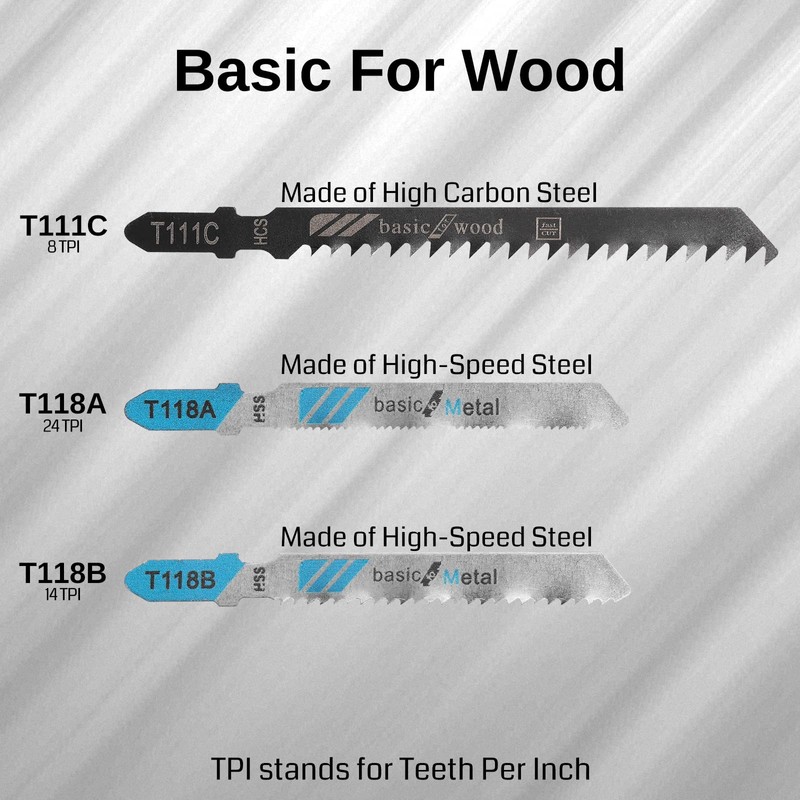 WOODSTARTER T-Shank Multi-Purpose Jigsaw Blades Set with Storage Case, Made