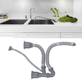 Washbasin Double Hose Drain Kit, Double Sink Drain Kit, UniversalDrainKit Easy To Assemble Quick Draining for Kitchen Sink