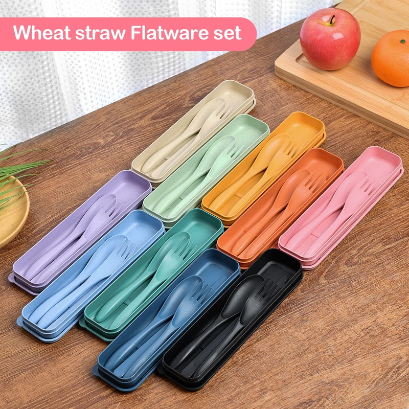 Reusable Travel Utensils Set with Case, 2 Sets Wheat Straw