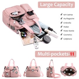 Women Utility Tote Bag Teacher Purses and Handbags for Nurses Waterproof Nylon Multi Pocket Shoulder Bags Work Bag Tote (Baby Pink) Large