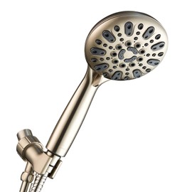 Couradric Handheld Shower Head, 6 Spray Setting High Pressure Shower Head with Brass Swivel Ball Bracket and Extra Long Stainless Steel Hose, Brushed Nickel, 5", 1.8 GPM for California