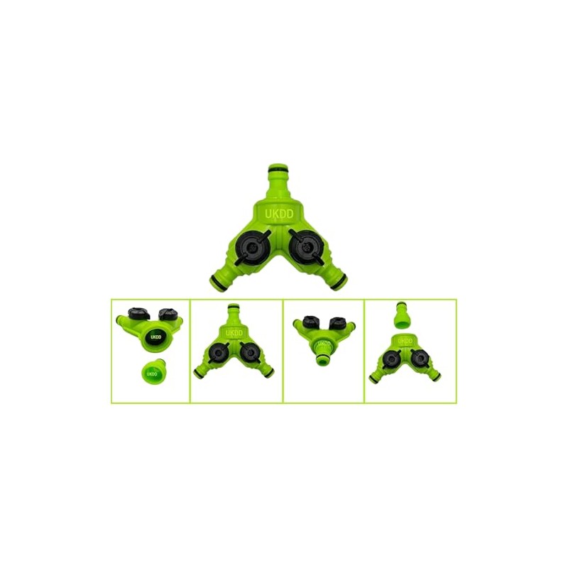 UKDD® Dual Tap Connector Comfort Grip Shut-Off Valves Hose Splutter