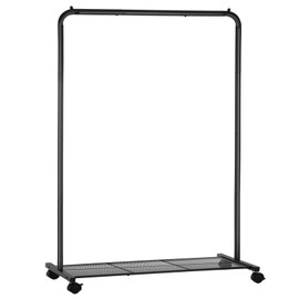 SONGMICS Clothes Rack with Wheels, 36 Inch Garment Rack, Clothing Rack for Hanging Clothes, with Dense Mesh Storage Shelf, 110 lb Load Capacity, 2 Brakes, Steel Frame, Black UHSR25BK