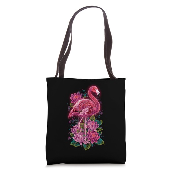 Flamingo Lotus Jungle Tropical Flower Bird Tote Bag