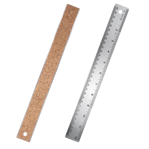 12 Inch Metal Ruler Cork Backed, Stainless Steel Metal Ruler
