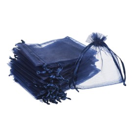 MECCANIXITY 100pcs Organza Bags 3x4 Inch Drawstring Favor Pouches Sheer Mesh Bag for Gift Jewelry Wedding Party Christmas Candy Navy Blue