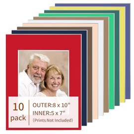 yeestone 10 Pack Picture Frame Mats, 8x10 Matted to 5x7 Photo Mats, Acid Free Picture Matting for Pictures Photos Watercolor Artwork (Mixed Color)