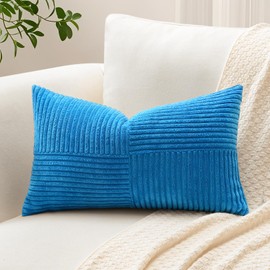 Sungeek 1 Piece Corduroy Cushion Cover, Cross Stripes Pattern Corduroy Cushion Covers, Sofa Cushion, Decorative Patchwork Design, Decorative Cushion Covers for Living Room (40 x 60 cm, Blue)