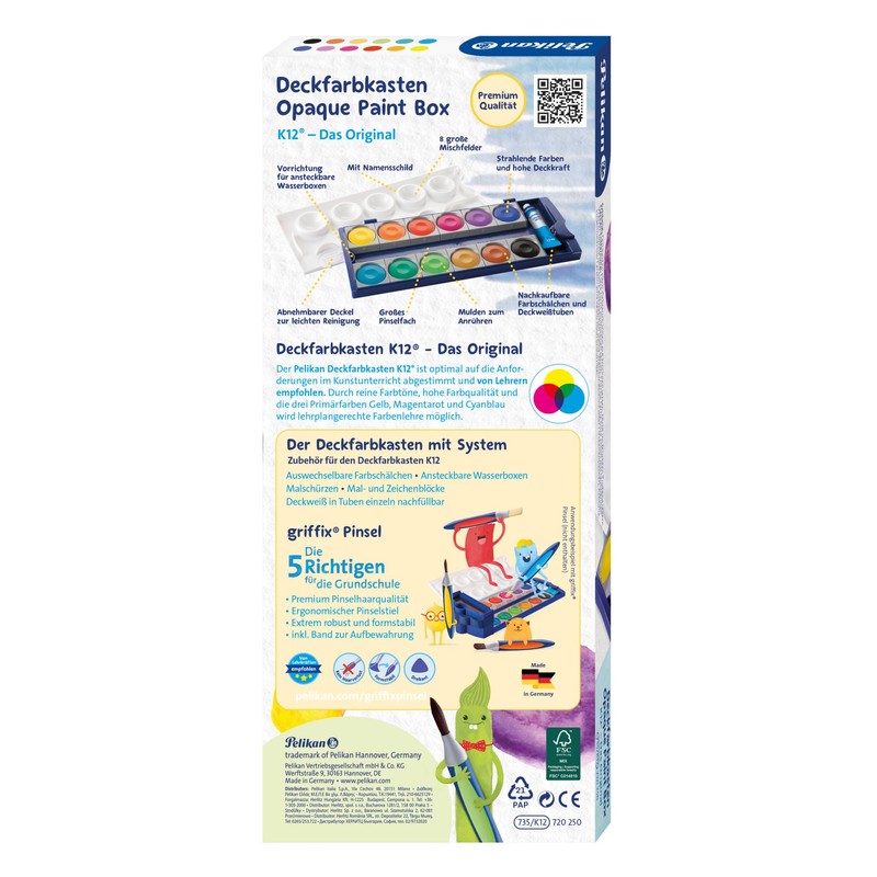 Pelikan Paint Set K12, 12 Water Colours and 1 Tube