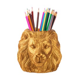dgudgu Lion Pencil Holder For Desk Golden Pen Holder For Desk Organizer Office Supplies
