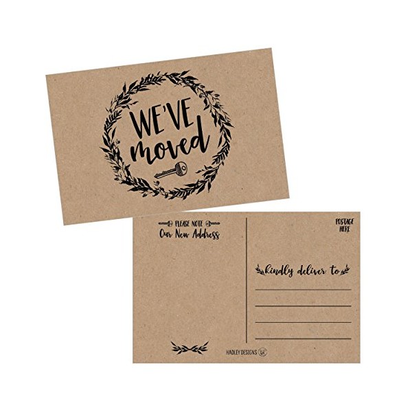 Set of 50 Rustic Kraft We've Moved Postcards, Change of